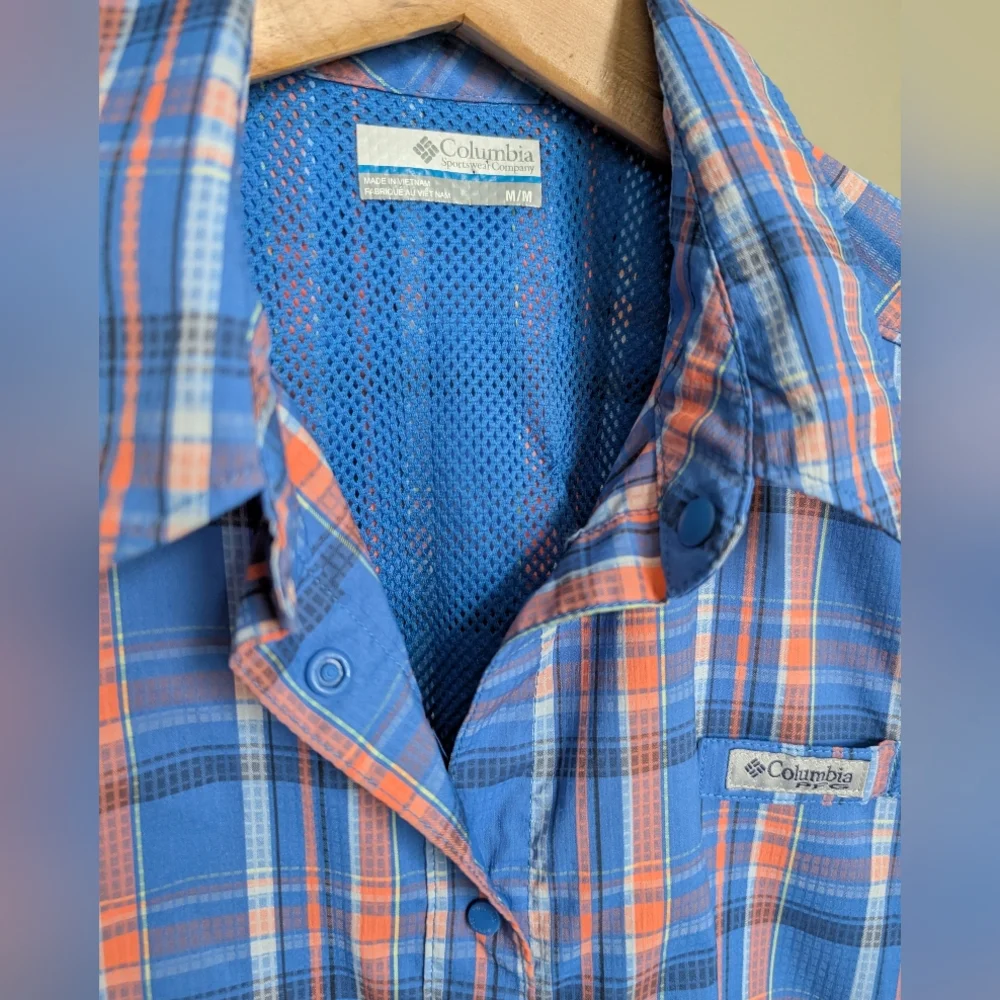 Columbia PFG Omni-Shade Long Sleeve Shirt Women's M Blue Coral Pink Plaid - Picture 2 of 16